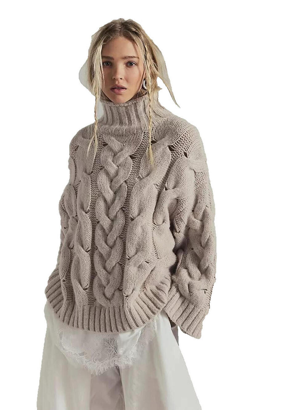 $298 Free People Clementine SoftSpun cable knit pullover turtleneck SzXS #1251